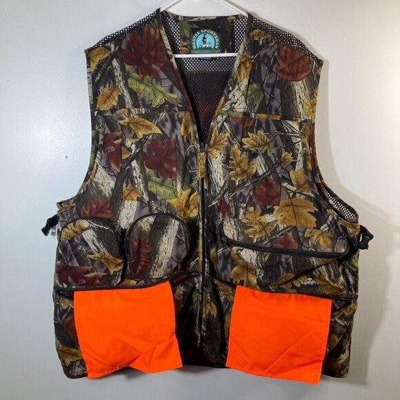 Mens Master Sportsman Camo Hunting Vest Multipocket Back Zip 2XL Brown Green - Picture 2 of 8